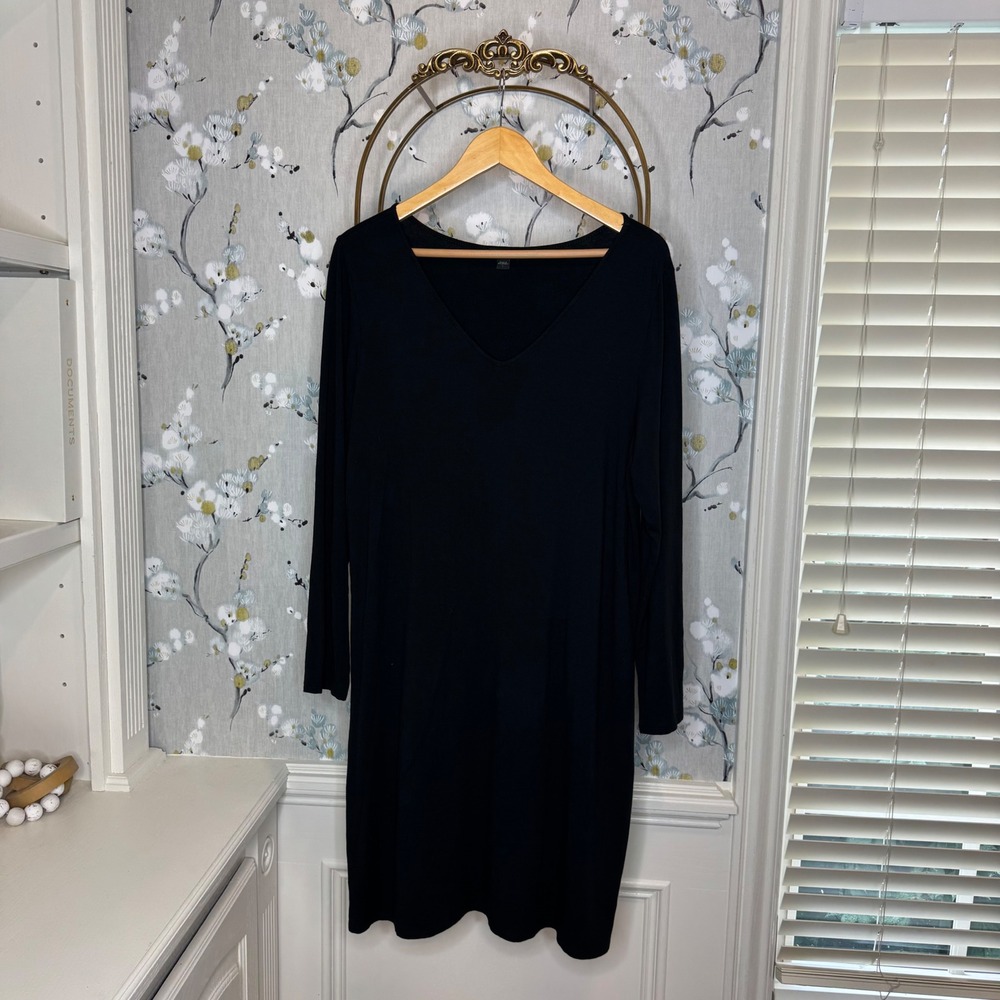 J. Jill Wearever Black V-Neck Long Sleeve Jersey Knit Shift Dress Womens Large
